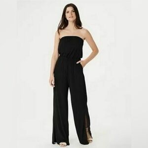 G.I.L.I. Black Petite Jetsetter Strapless Jumpsuit With Pockets Size XSP
